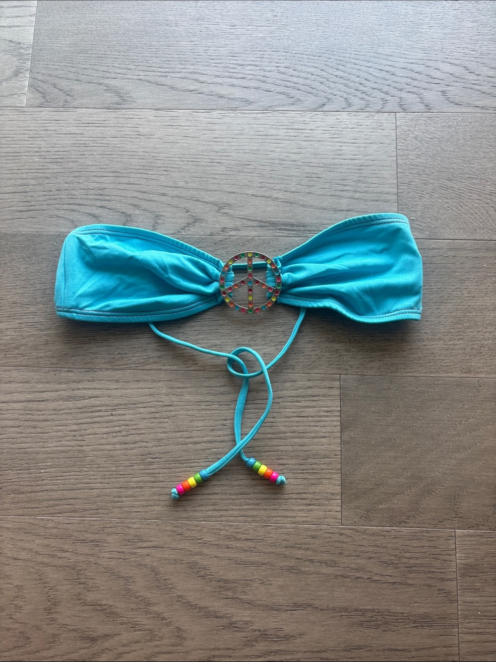 OP Turquoise Bandeau Bikini Top with Peace Sign Accent